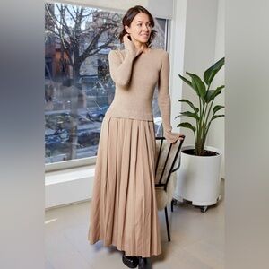 dh New York Meryl Pleated Maxi Dress Cappuccino, Size XS